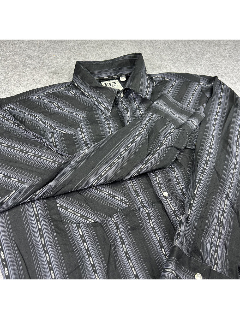 Ely Cattleman Western Shirt Men L Long Sleeve Pearl Snap Black Geometric Stripe